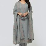 Heavy Embroidery Chinon Fabric Semi Stiched Ash Color Party Dress D 2165 R