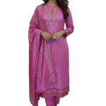 Heavy Embroidery Chinon Fabric Semi Stiched Pink Color Party Dress D 2165 P