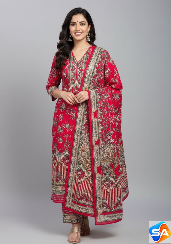 Premium Quality Pure Swis Cotton Printed Three Pieces RBL 06