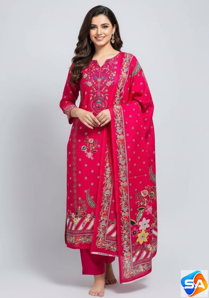 Premium Quality Pure Swis Cotton Printed Three Pieces RBL 07