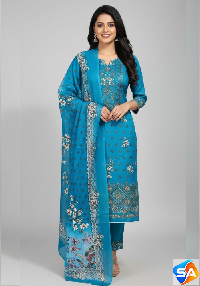 Premium Quality Pure Swis Cotton Printed Three Pieces RBL 09