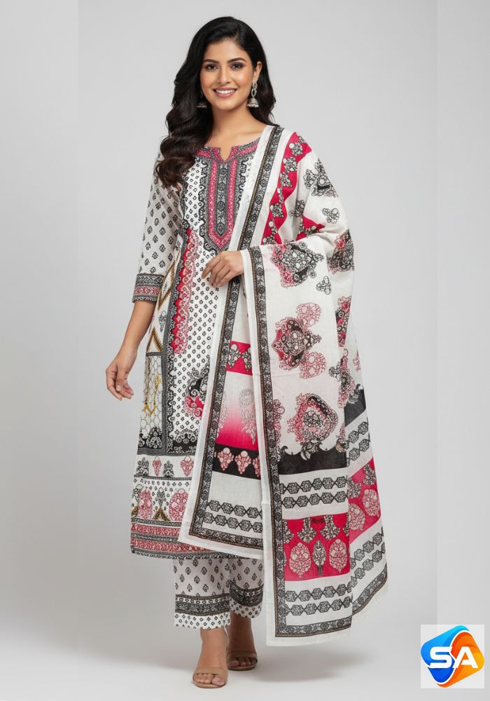 Premium Quality Pure Swis Cotton Printed Three Pieces RBL 11