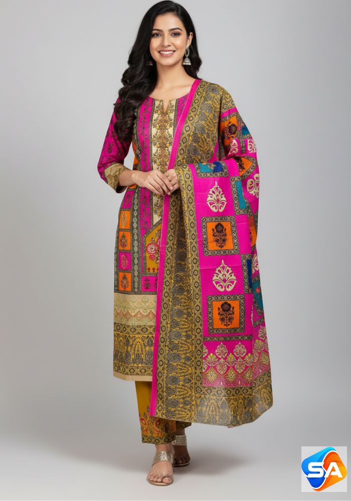 Premium Quality Pure Swis Cotton Printed Three Pieces RBL 12