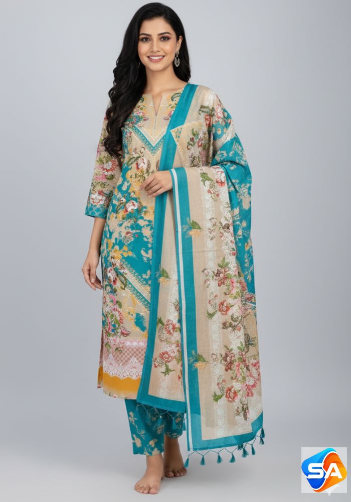 Premium Quality Pure Swis Cotton Printed Three Pieces RBL 13