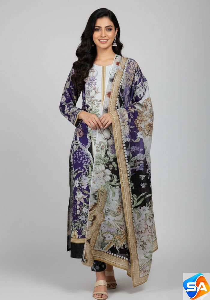 Premium Quality Pure Swis Cotton Printed Three Pieces RBL 15