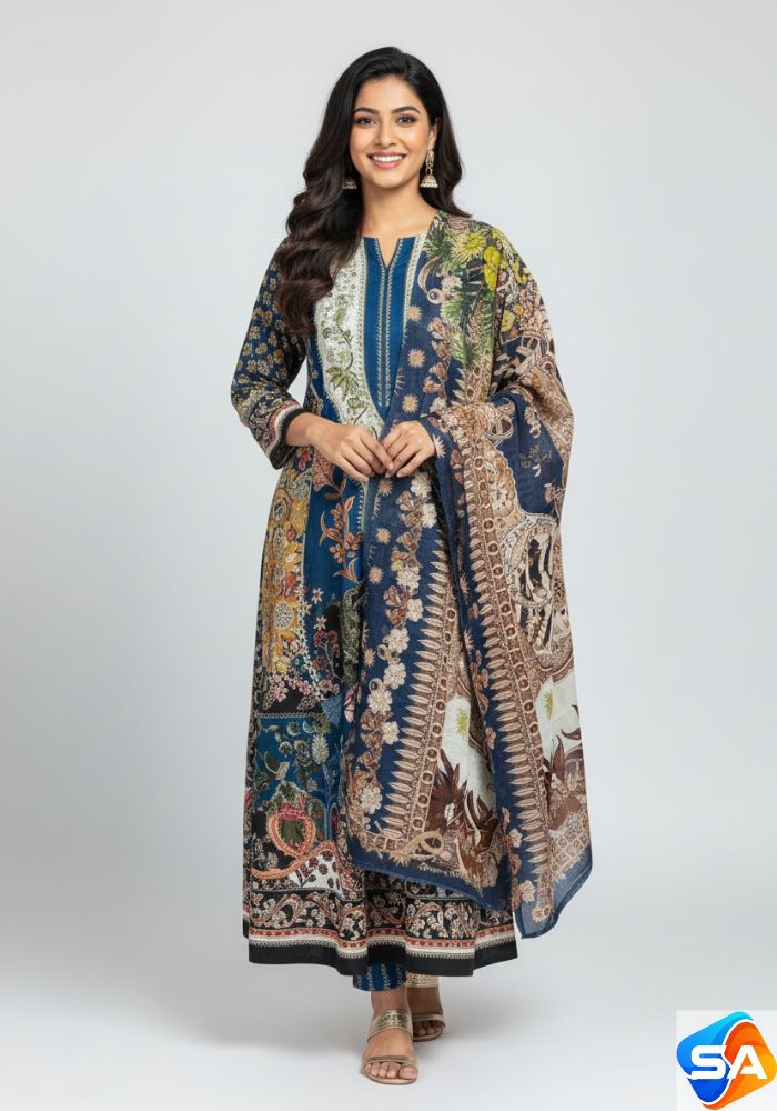 Premium Quality Pure Swis Cotton Printed Three Pieces RBL 16