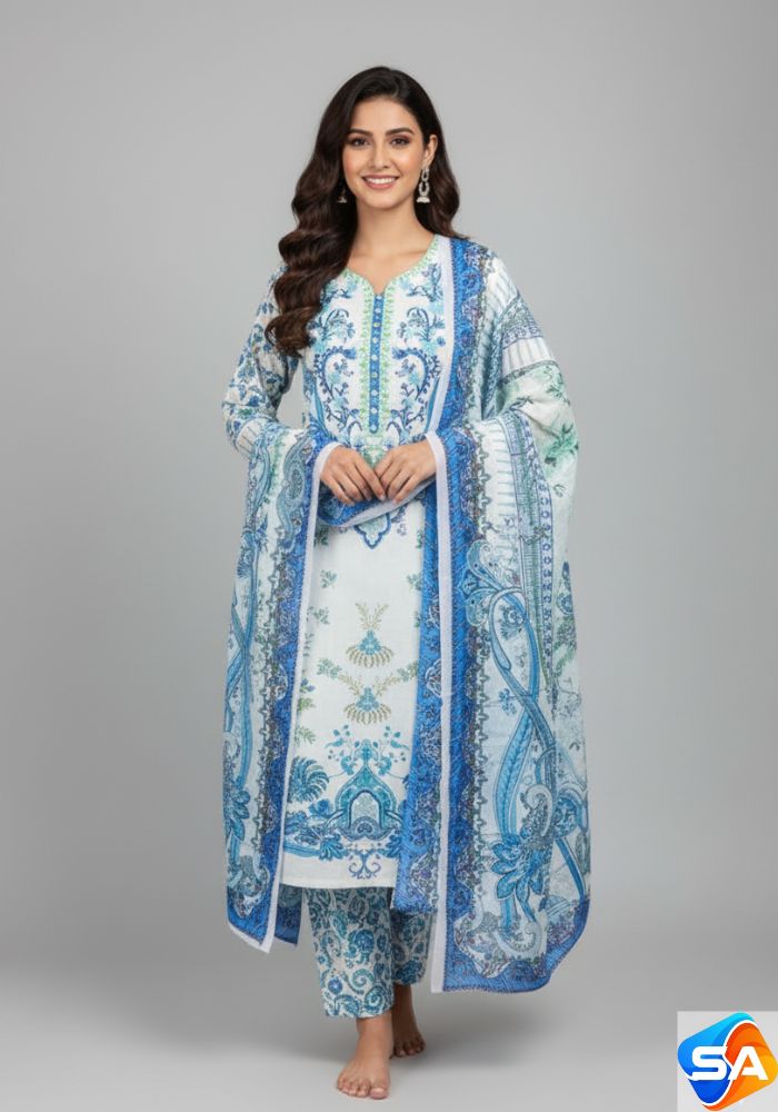 Premium Quality Pure Swis Cotton Printed Three Pieces RBL 18