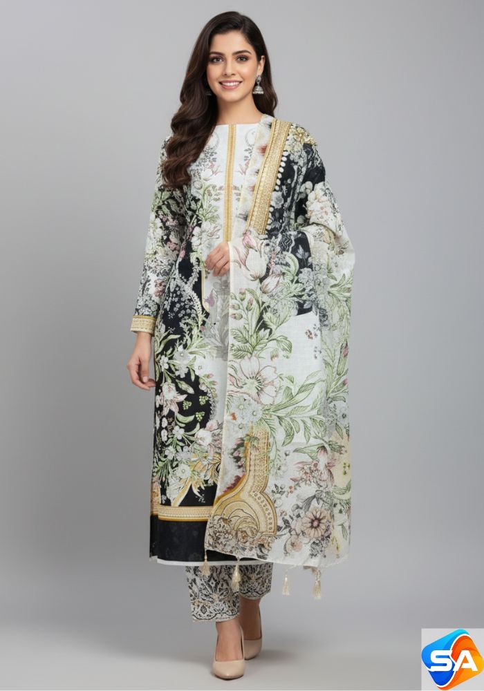 Premium Quality Pure Swis Cotton Printed Three Pieces RBL 24