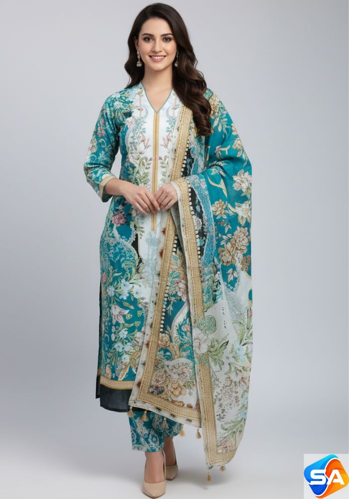 Premium Quality Pure Swis Cotton Printed Three Pieces RBL 26