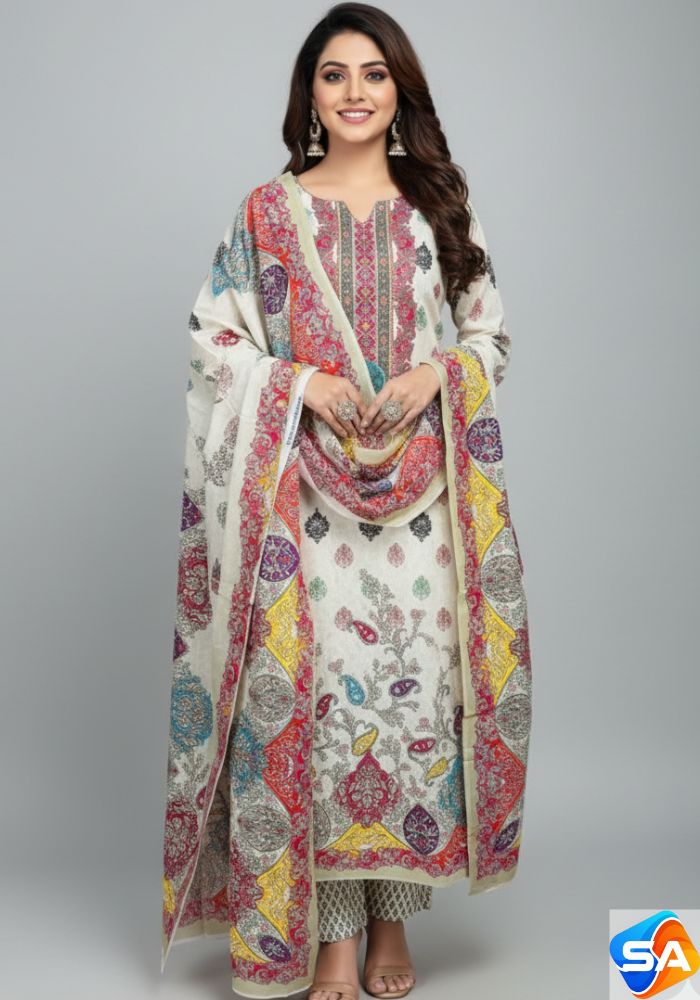 Premium Quality Pure Swis Cotton Printed Three Pieces RBL 28