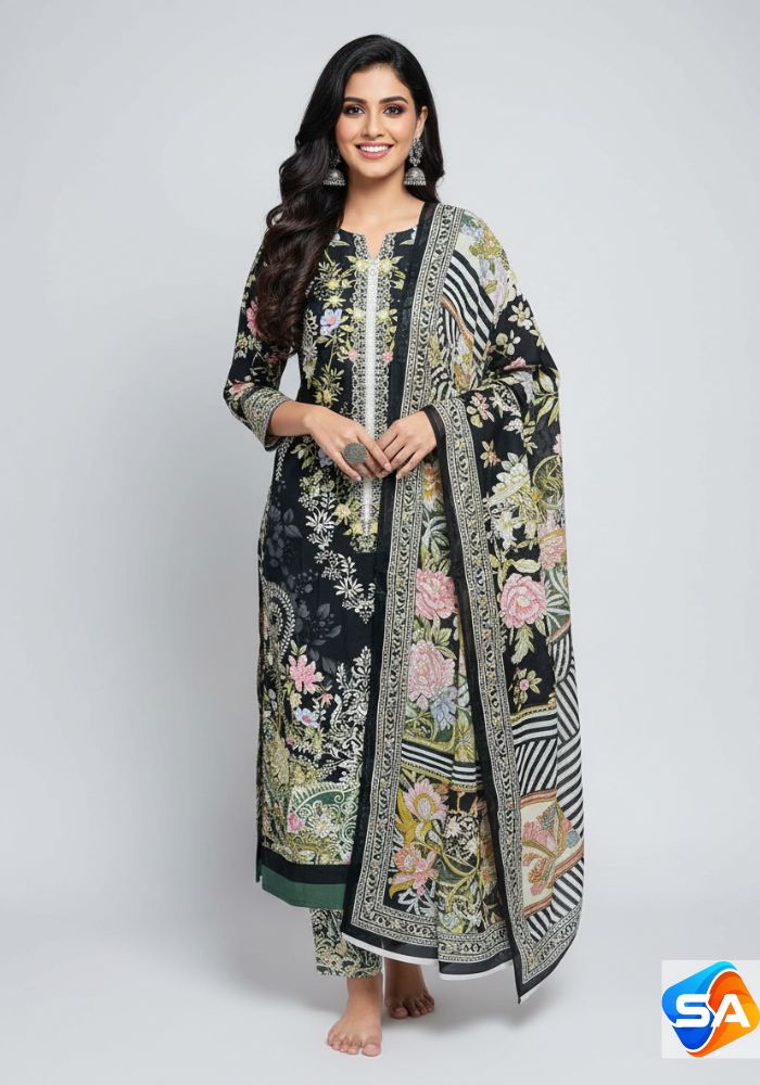 Premium Quality Pure Swis Cotton Printed Three Pieces RBL 32