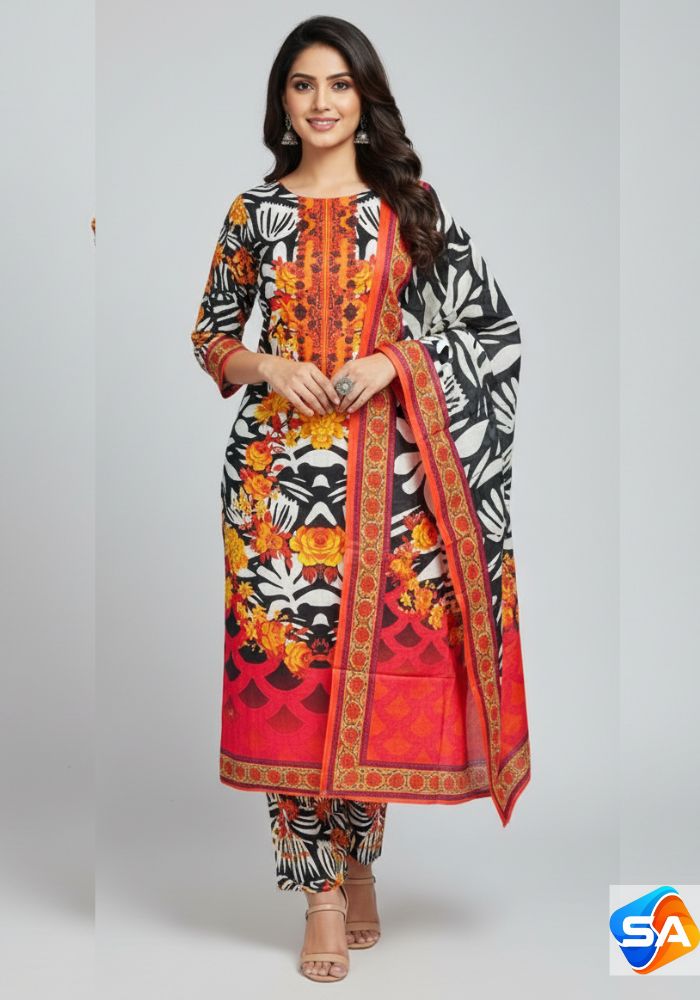 Premium Quality Pure Swis Cotton Printed Three Pieces RBL 33