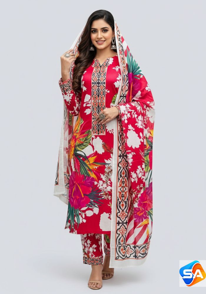 Premium Quality Pure Swis Cotton Printed Three Pieces RBL 34