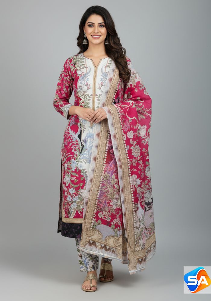 Premium Quality Pure Swis Cotton Printed Three Pieces RBL 38