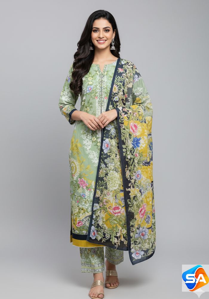 Premium Quality Pure Swis Cotton Printed Three Pieces RBL 39