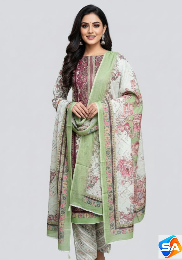 Premium Quality Pure Swis Cotton Printed Three Pieces RBL 43
