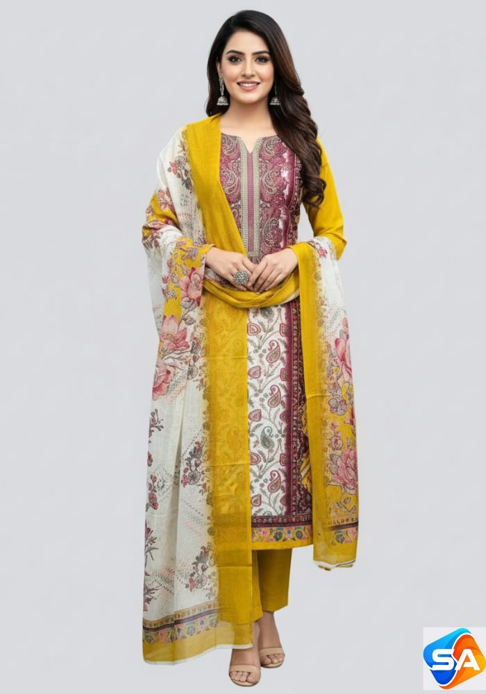 Premium Quality Pure Swis Cotton Printed Three Pieces RBL 45