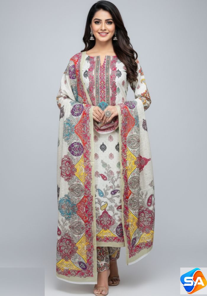 Premium Quality Pure Swis Cotton Printed Three Pieces RBL 47
