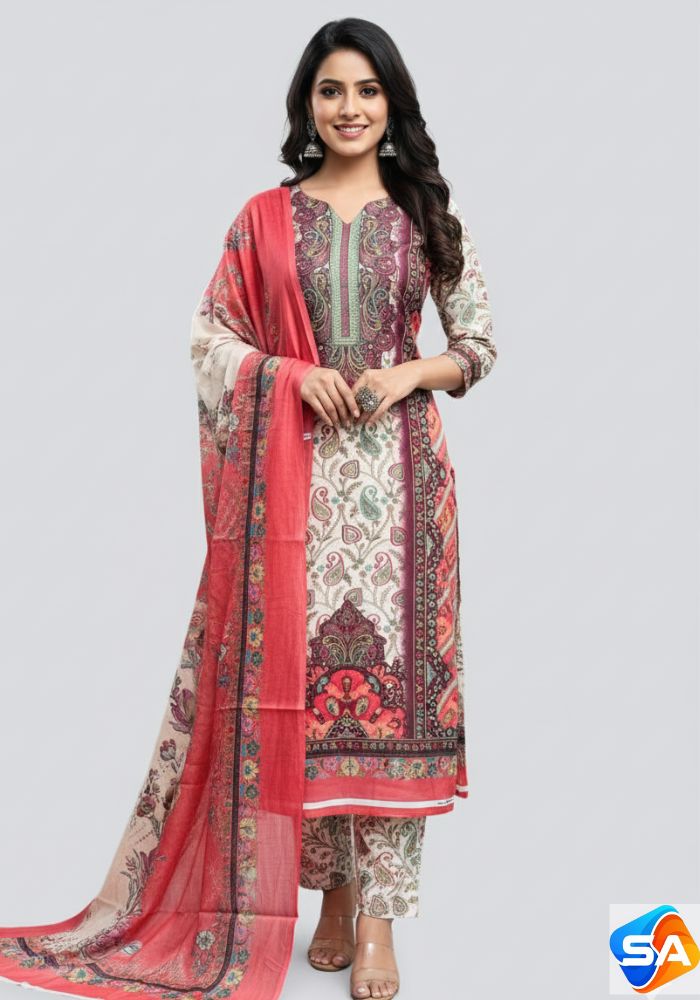 Premium Quality Pure Swis Cotton Printed Three Pieces RBL 49