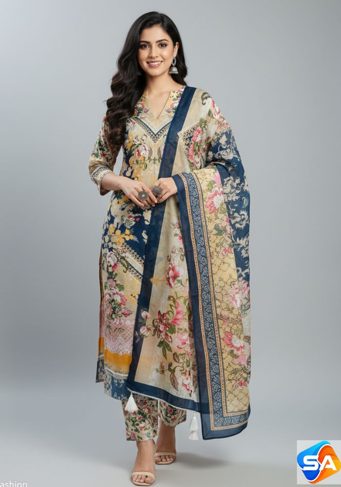 Premium Quality Pure Swis Cotton Printed Three Pieces RBL 51