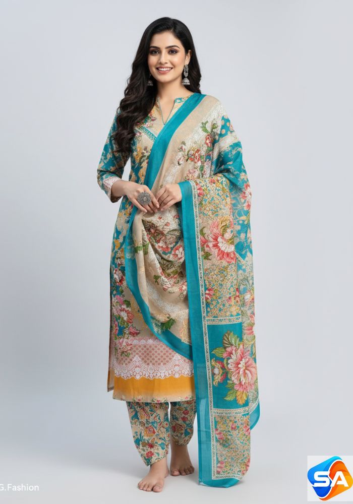 Premium Quality Pure Swis Cotton Printed Three Pieces RBL 54