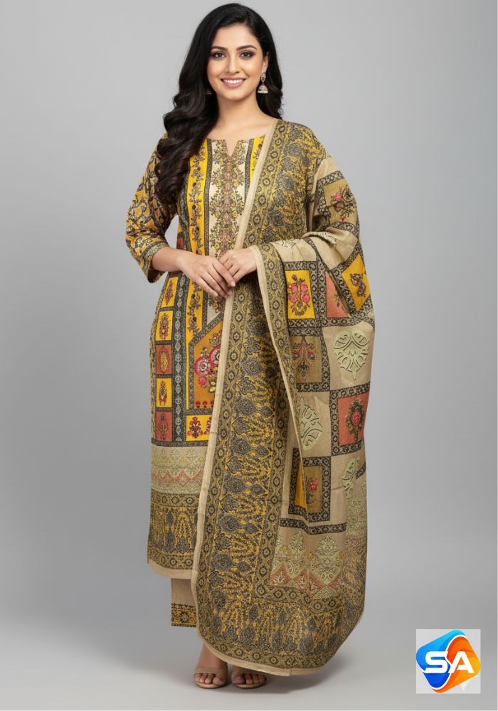 Premium Quality Pure Swis Cotton Printed Three Pieces RBL 02