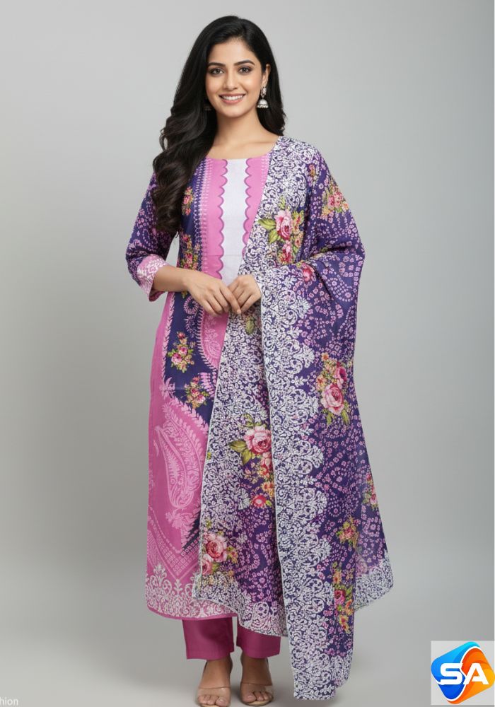 Premium Quality Pure Swis Cotton Printed Three Pieces RBL 05