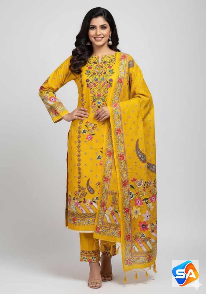 Premium Quality Pure Swis Cotton Printed Three Pieces RBL 03