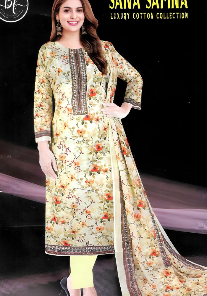 Sana Safina Luxury Cotton Embroydery Salwer Kameez Off White Color