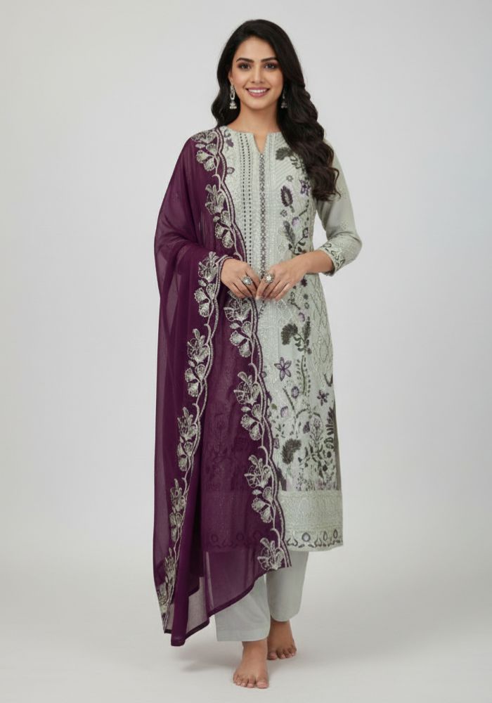 Semi–Stitched Embroidered PartywareThree Pieces Suit 2164 A