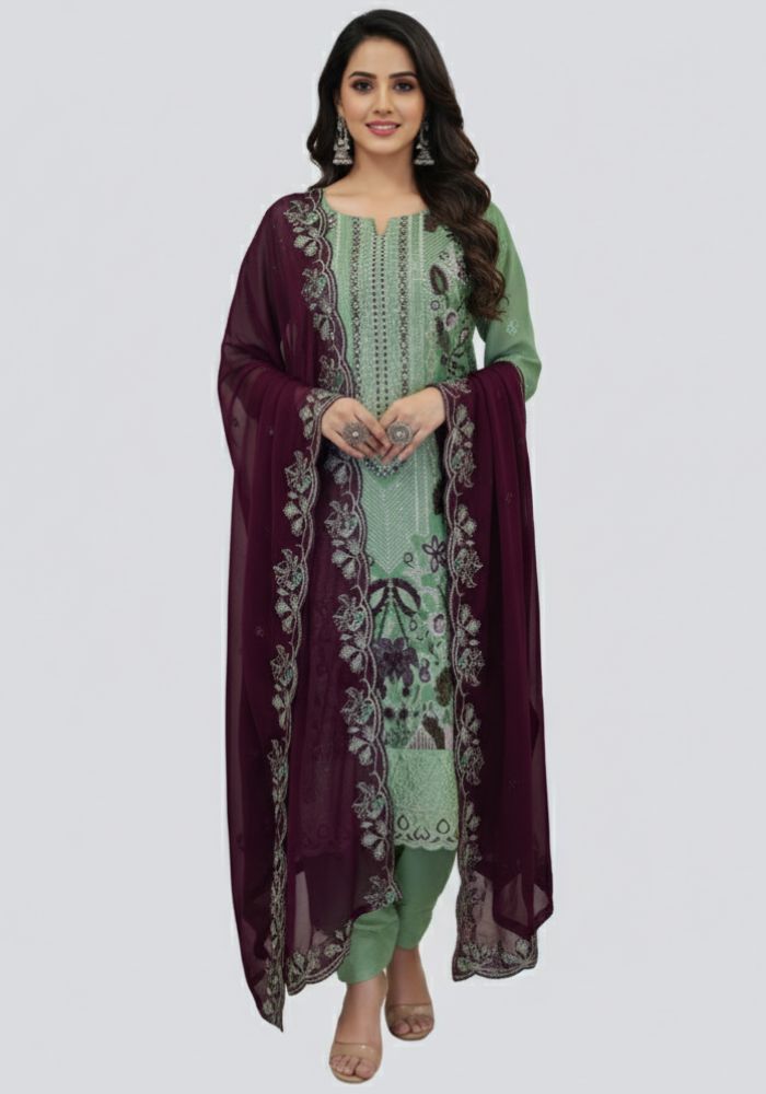 Semi–Stitched Embroidered PartywareThree Pieces Suit 2164 B