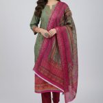 Exclusive Digital Embroidered Three Piece Viral D No 1090 Oliv Color