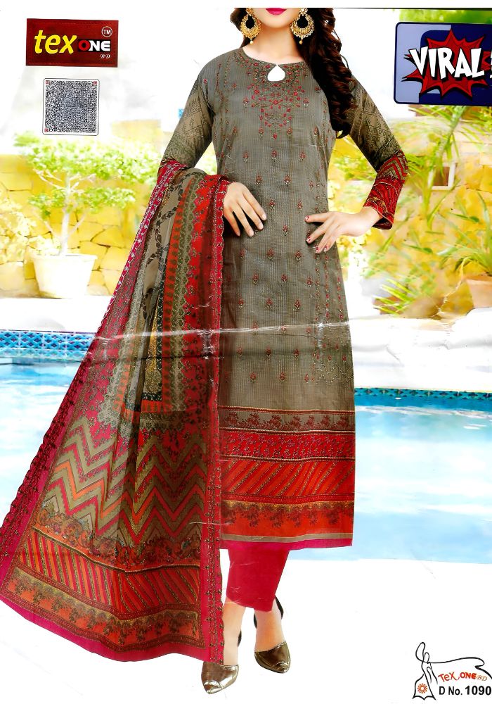Exclusive Digital Embroidered Three Piece Viral D No 1090 Oliv Color