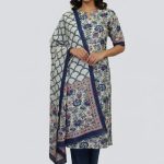 Bonoful Joypury Cotton Printed Three Piece Navy Blue Color D No 1125