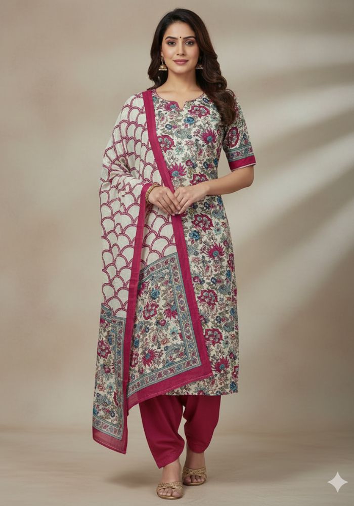Bonoful Joypury Cotton Printed Three Piece Pink Color D No 1125