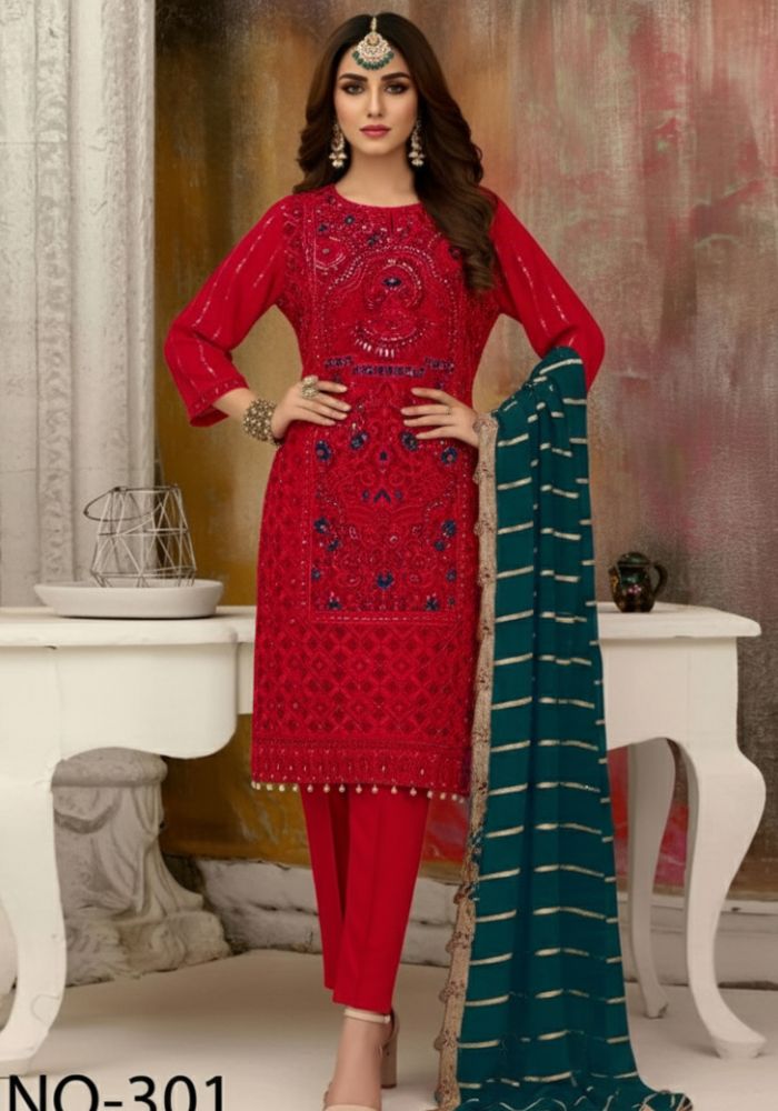 Embroidered Organza Suits Unstitched Luxury Collection Three Piece DHF-D-301