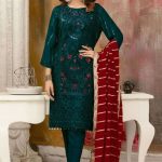 Embroidered Organza Suits Unstitched Luxury Collection Three Piece Ocean Green DHF-D-301