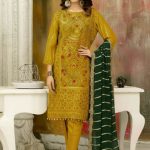Embroidered Organza Suits Unstitched Luxury Collection Three Piece Yellow DHF-D-301