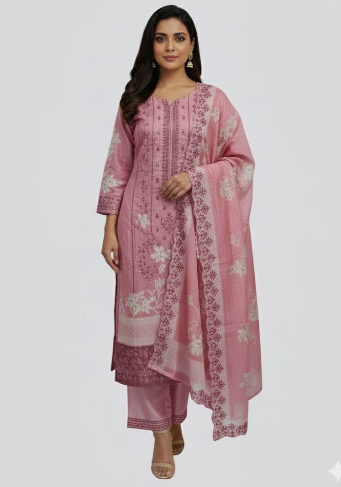 Exclusive Pure Cotton Digital Embroidered Lawn Pink Color Three Pieces D-5301