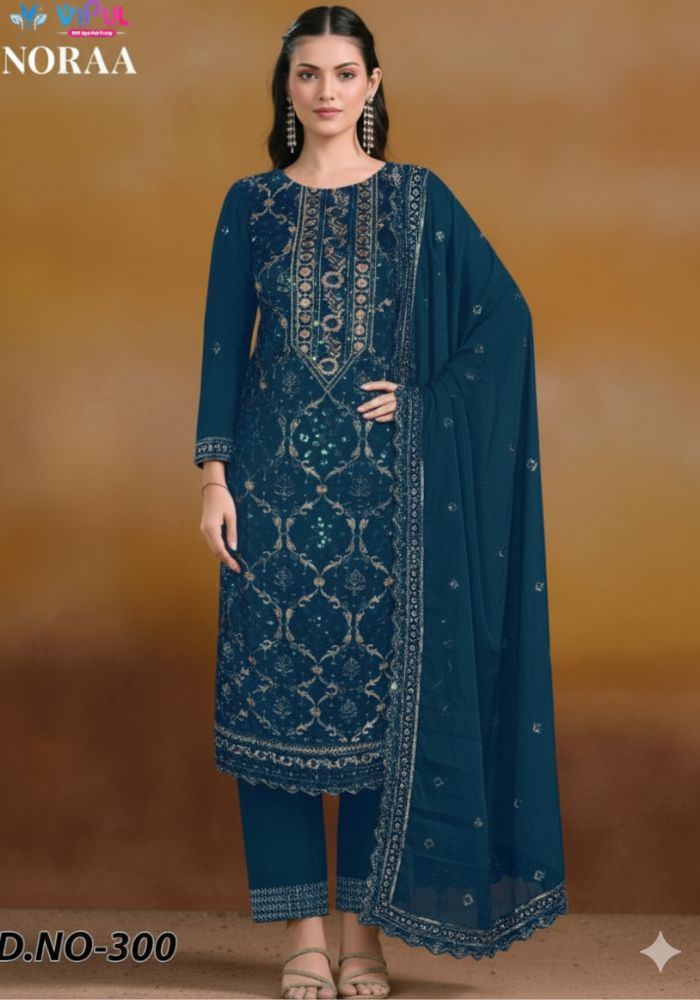 Exclusive Vipul Nora Designer Embroidered Chiffon Salwar Suit DHF Pink Color