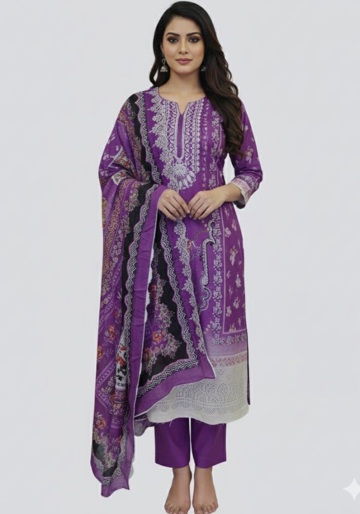 Gull Jee Premium Quality Soft Cotton Purple Color Three Pieces D 34128