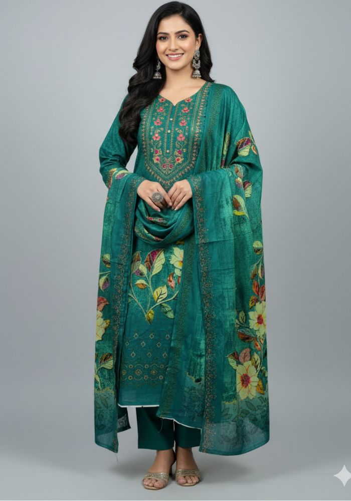 Gull Jee Pure Cotton Premium Quality Printed Three Pieces Salwar Kameez D34115 Green