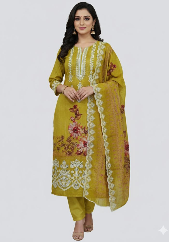 Gull Jee Pure Cotton Premium Quality Printed Three Pieces Salwar Kameez D34171 Yellow