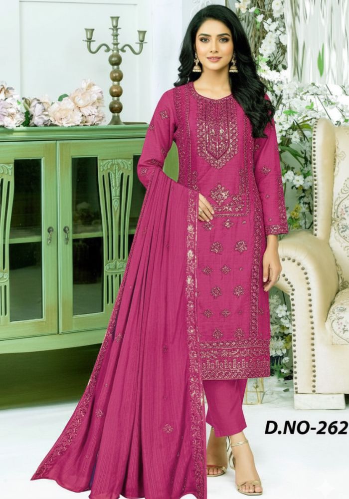 Luxury Embroidered Design Chiffon Salwar Kameez DHF 262 Maroon Color