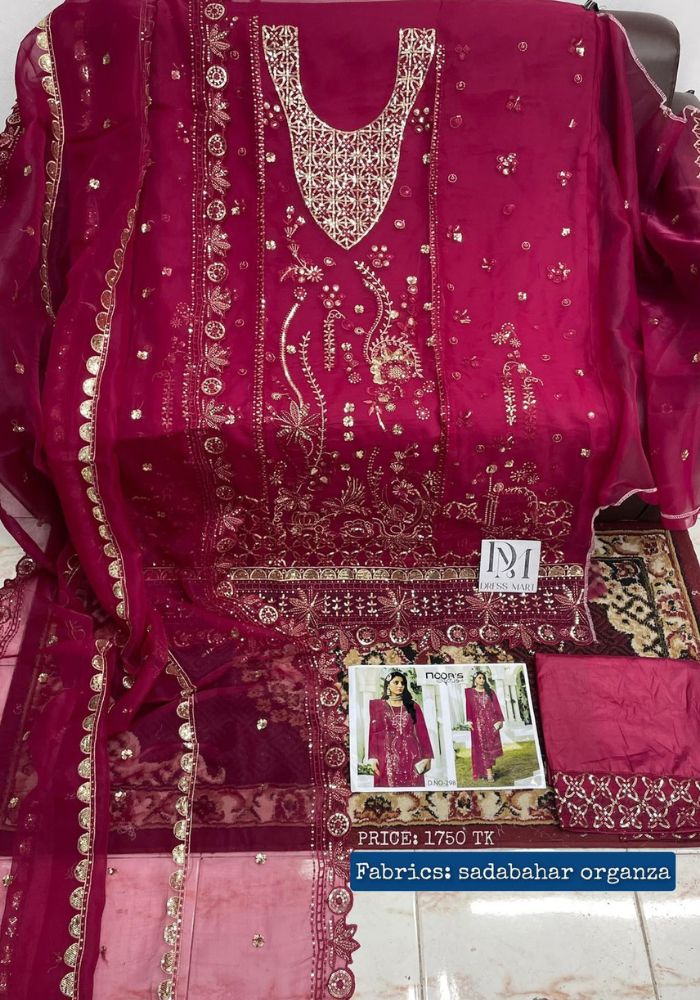 Luxury Embroidered Chiffon Suit with Organza Dupatta (5)