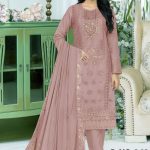 Luxury Embroidered Design Chiffon Salwar Kameez DHF 262 Onion Color