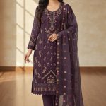 Luxury Embroidered Noors Design Chiffon Suit with Organza Dupatta Deep Maroon