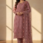 Luxury Embroidered Noors Design Chiffon Suit with Organza Dupatta Onion Color