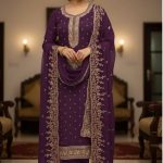 Luxury Embroidered Chiffon Suit with Organza Dupatta Magenta Color DHF