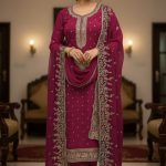 Luxury Embroidered Chiffon Suit with Organza Dupatta Maroon Colorv DHF